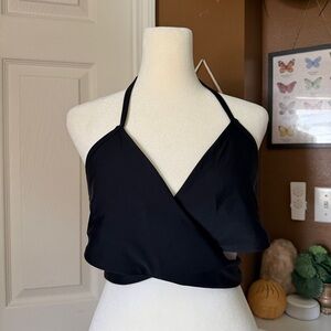 NWOT Aerie Black Cross Over Wrap Around Adjustable Swim Bikini Top | Size XL